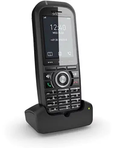 Snom M70 Office DECT SIP Handset with Charging Base, a compact and ergonomic wireless phone designed for office use.