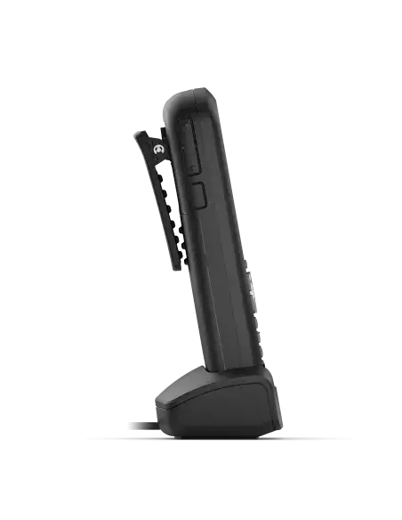 Snom M80 Ruggedized DECT Phone with Charging Base, showcasing its durable design and included charging station.