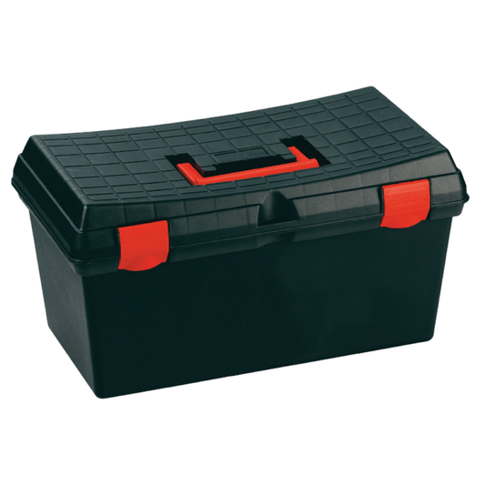 SP PAN 158 Black Polypropylene Hardware Box, an empty tool storage solution, featuring a sturdy design for organizing tools.