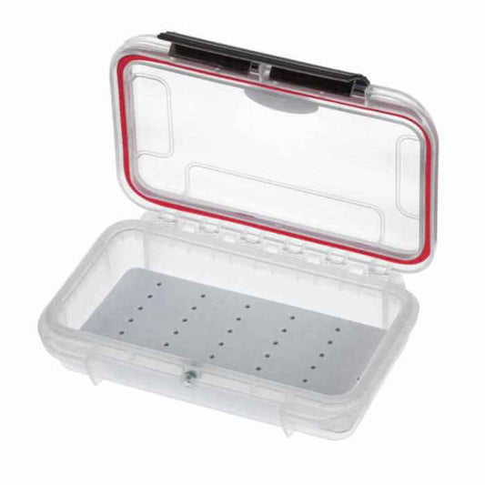 Stage Plus PRO 001FLY Transparent Waterproof Organiser Box with Micro-Slit EVA Foam, showcasing its open design and storage capabilities.