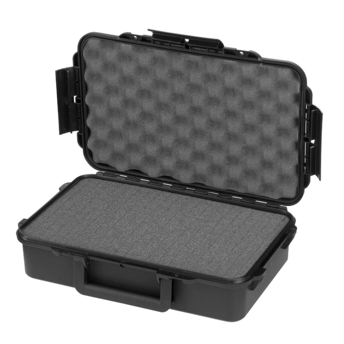 SP PRO 004S Black Carry Case with Cubed Foam, showcasing its waterproof design and utility features.