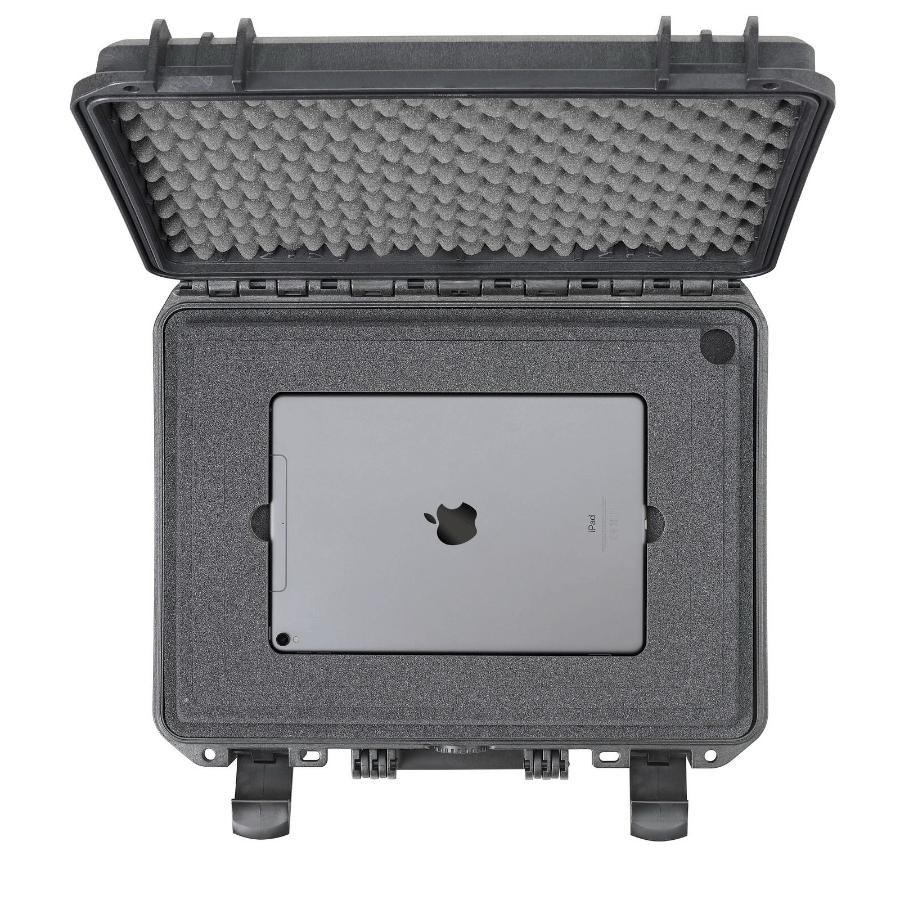 SP PRO 380H160 black laptop carry case with cubed foam and laptop holder, measuring 380x270x160mm.