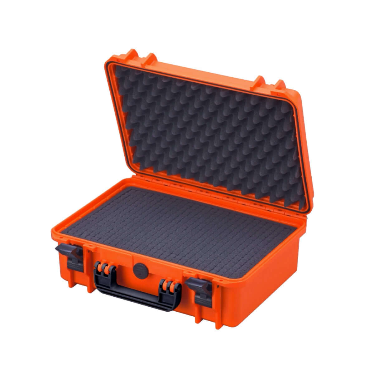 SP PRO 430S Orange Carry Case with cubed foam interior, measuring L426xW290xH159mm, designed for protection and portability, IP67 certified.