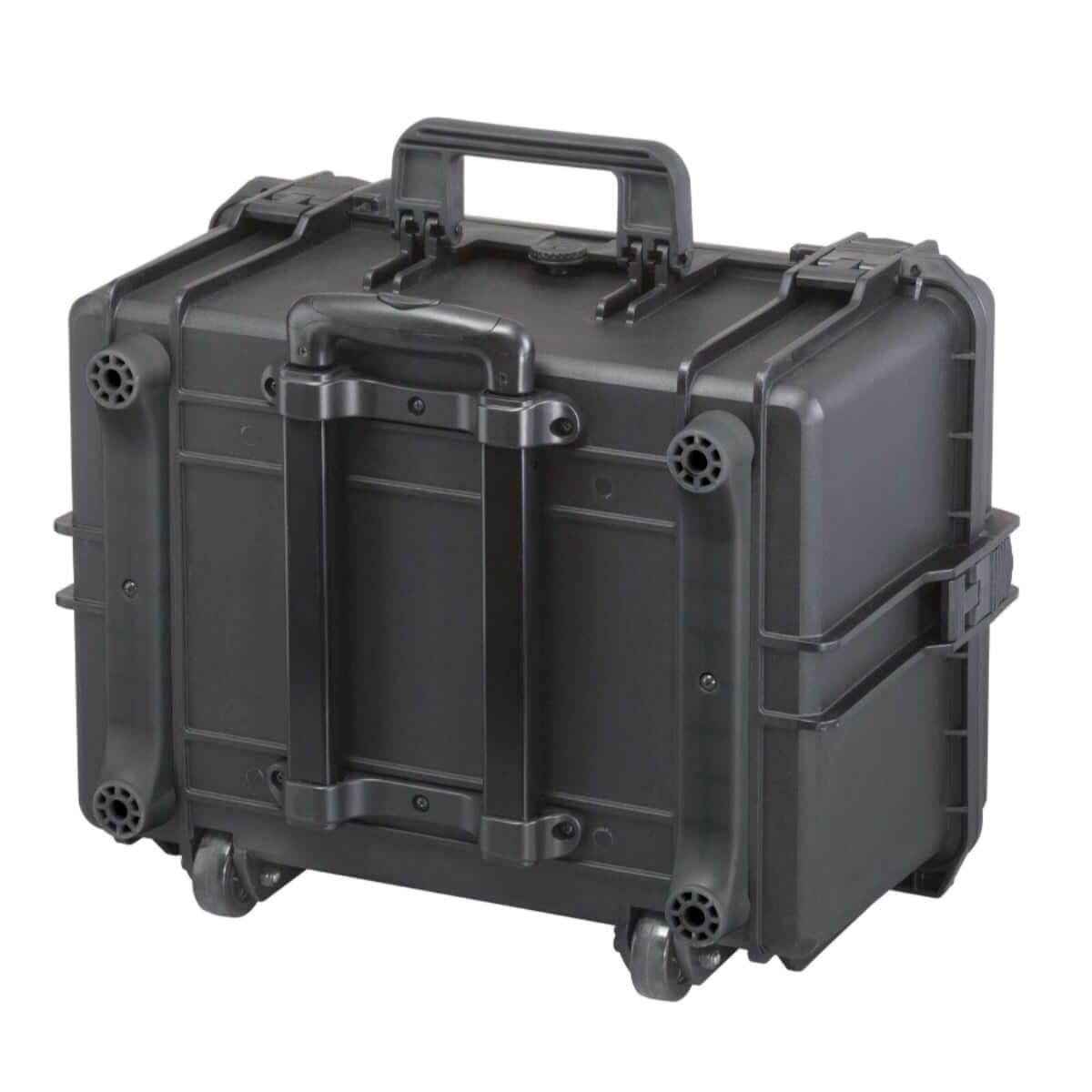 SP PRO 505H280TR Black Trolley Case with convoluted foam in the lid, showcasing its IP67 certification for water and dust resistance.