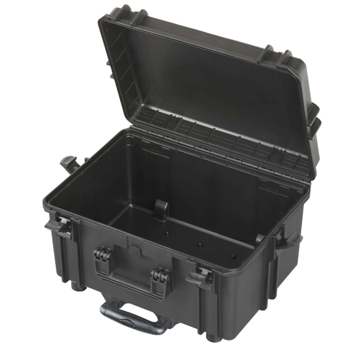SP PRO 505H280TR Black Trolley Case with Convoluted Foam in Lid, IP67 Certified, shown empty