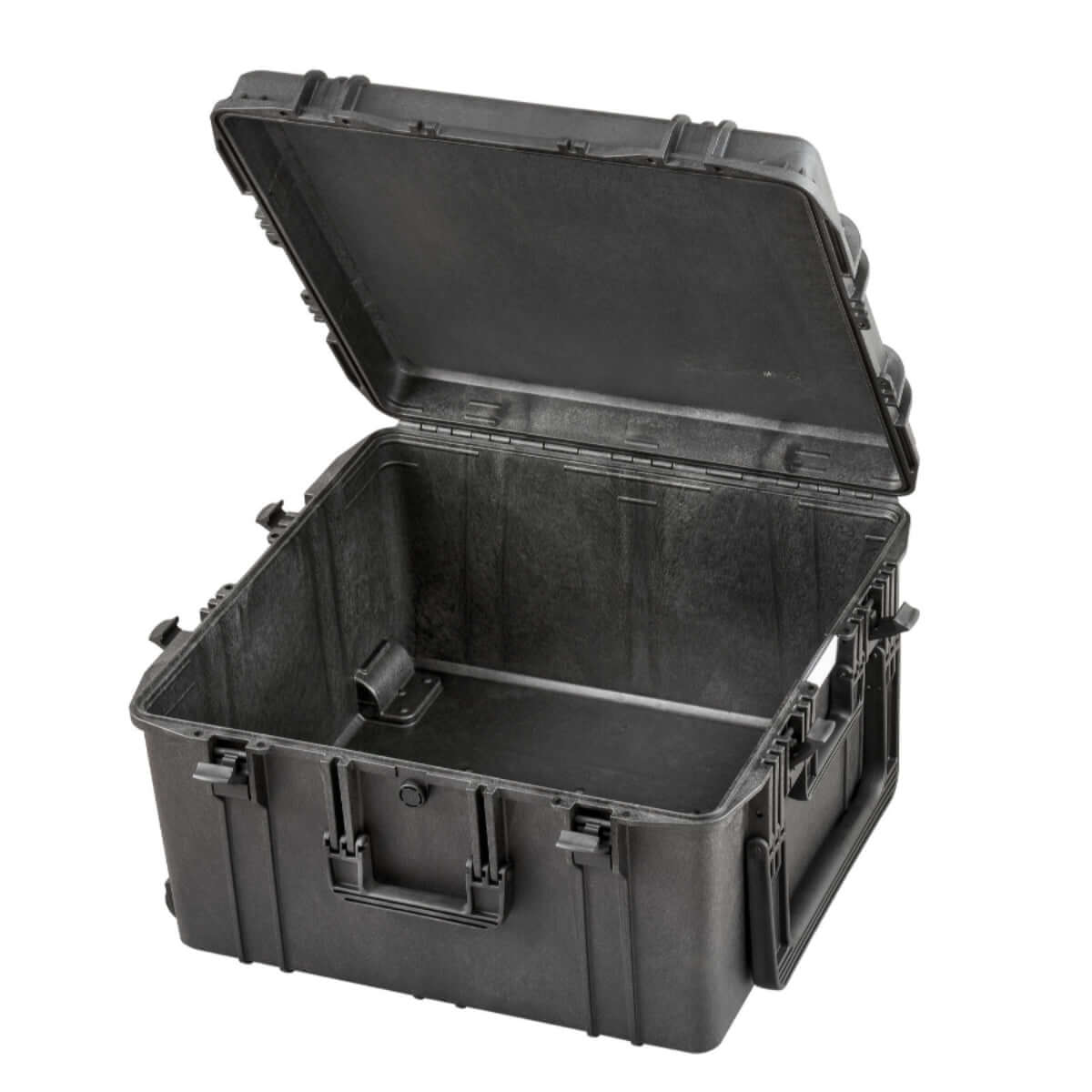 SP PRO 615TR Black Trolley Case, watertight and IP67 certified, featuring an empty design with a convoluted foam lid.