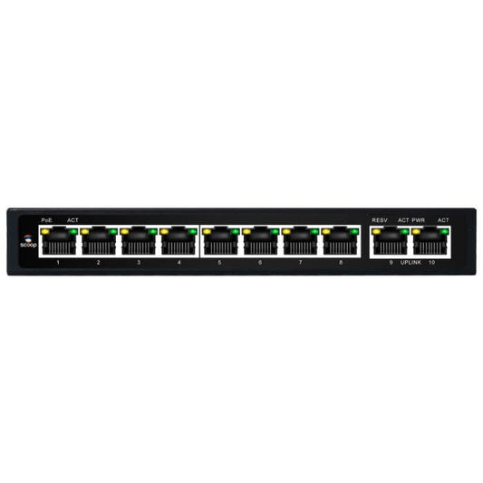 Image of the Scoop 10-Port Gigabit AI PoE Switch, showcasing its design and features.