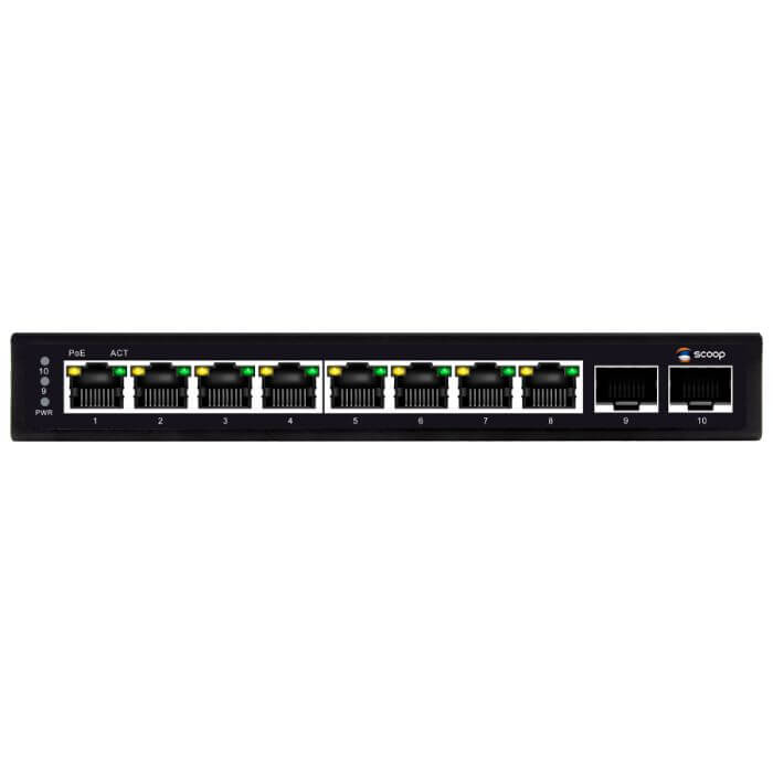 Scoop 8-Port Gigabit AI PoE Switch with 96W power and 2 SFP ports