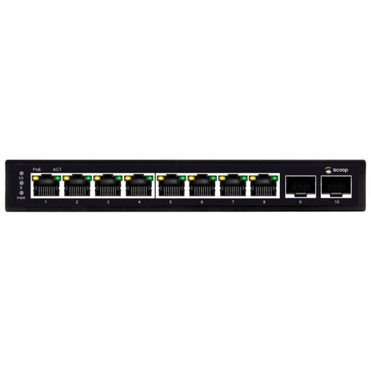 Scoop 8-Port Gigabit AI PoE Switch with 96W power and 2 SFP ports