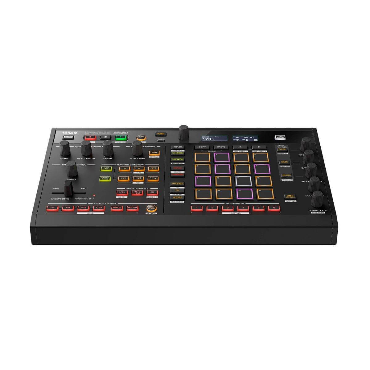Pioneer SQUID Dynamic Multitrack Hardware Sequencer designed for live performances, showcasing its sleek design and functionality.