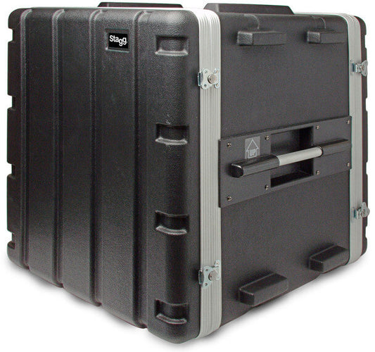 Durable 12U 19-inch rack ABS flightcase for audio equipment, closed view.