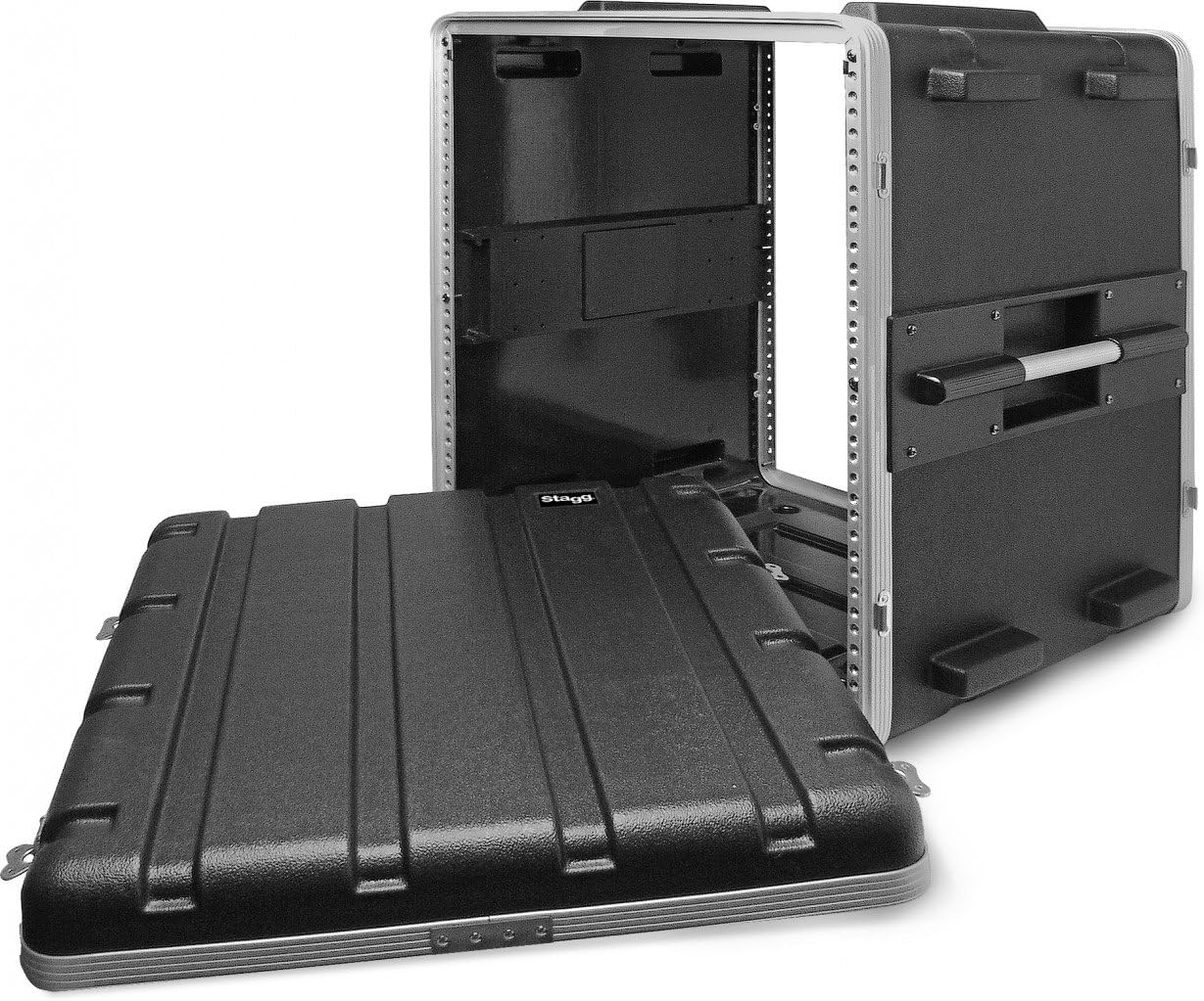 Durable Stagg ABS 12U flightcase designed for protecting audio equipment, featuring a robust construction and 19-inch rack compatibility.