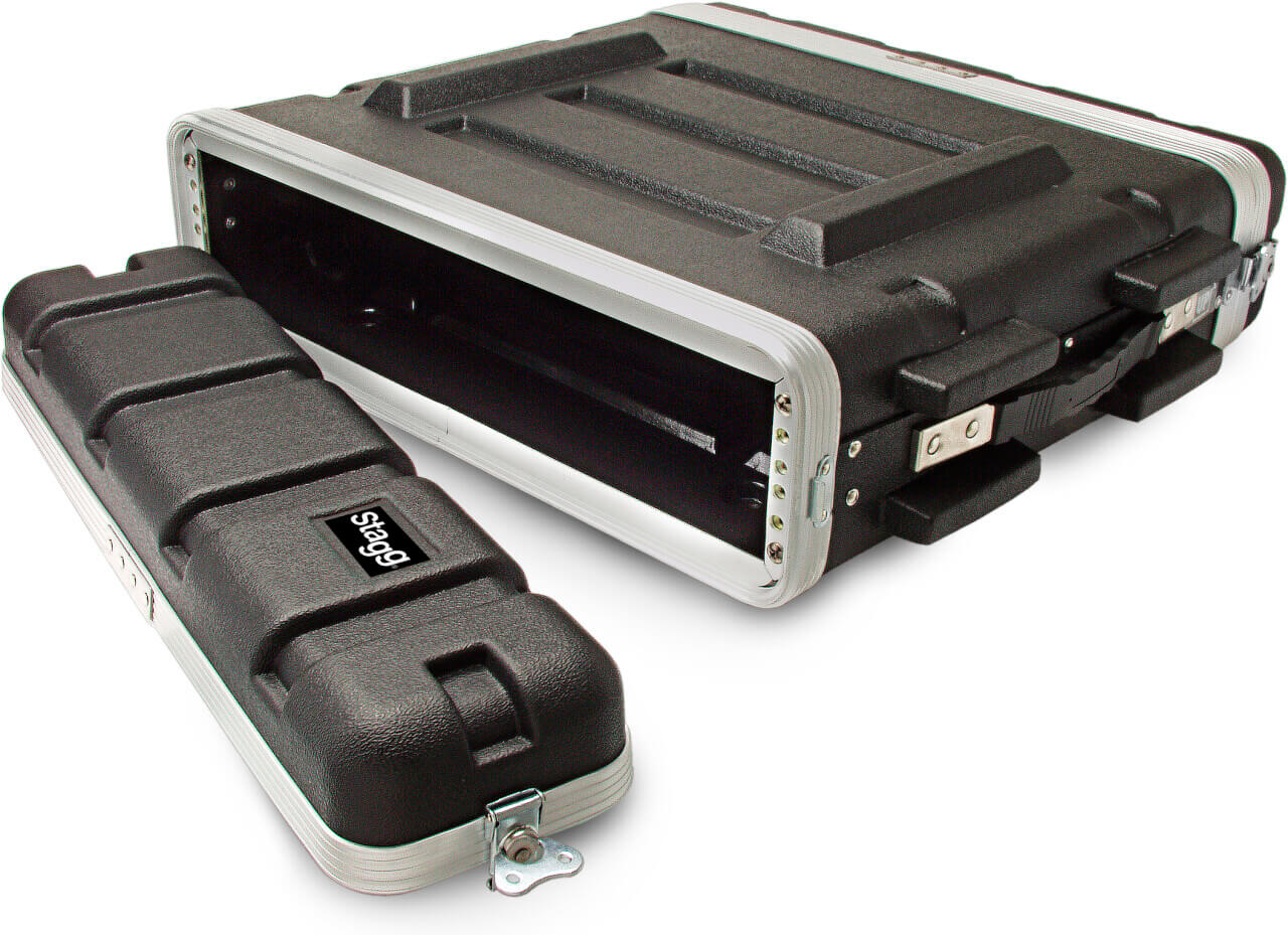 Durable 2U 19 inch rack ABS flightcase for audio equipment by Stagg.