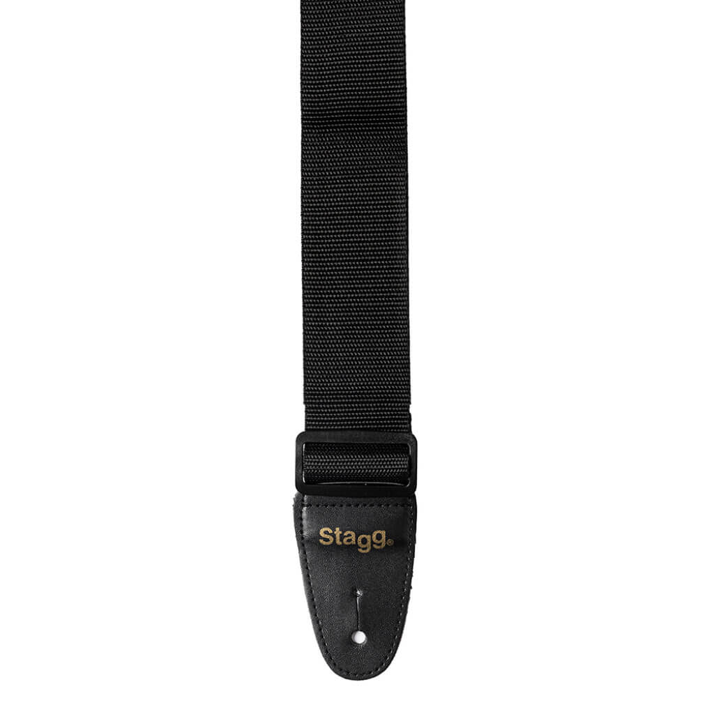Stagg BJA006BK 2 Inch Black Nylon Guitar Strap suitable for both electric and acoustic guitars.