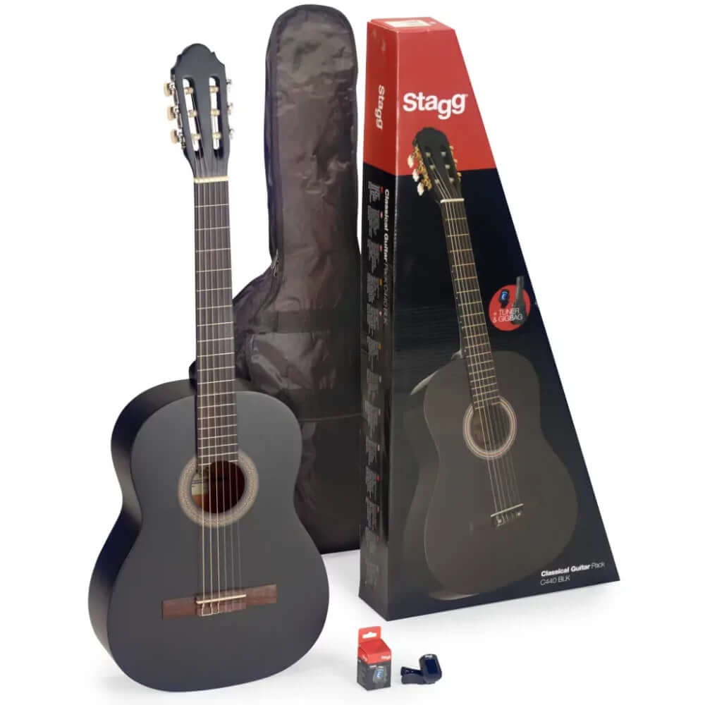 Stagg C410 M BK Pack 1/2 Size Linden Classical Guitar in Black with Bag and Tuner