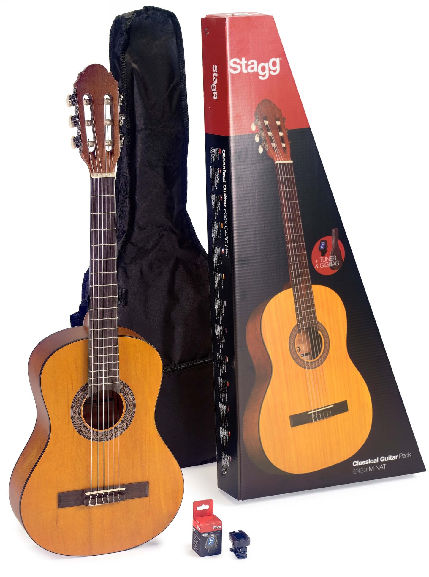 Stagg C430 M NAT Pack - 3/4 Size Linden Classical Guitar with Bag and Tuner in Natural finish.