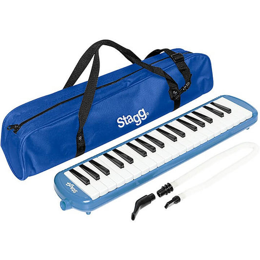 Stagg MELOSTA37 BL - 37-Key Blue Reed Keyboard Melodica with Mouthpiece, Flexible Tube, and Gig Bag