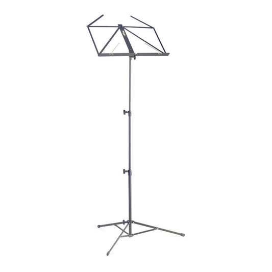Adjustable 3-section collapsible music stand in black, suitable for musicians.