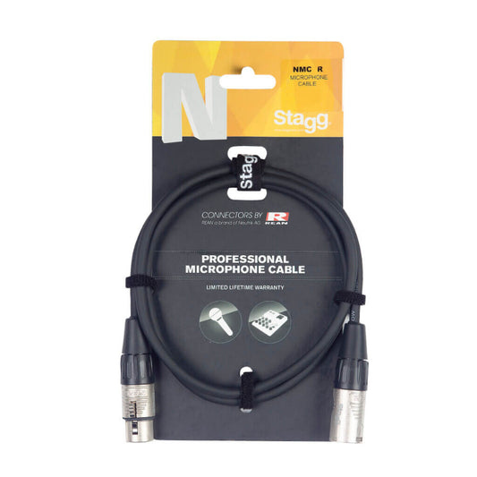 Image of the Stagg NMC10R, a 10-meter XLR male to XLR female microphone cable featuring Rean connectors.