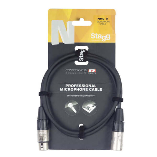 Stagg NMC3R 3m XLR Male to XLR Female Microphone Cable with Rean Connectors, ideal for high-quality audio connections.