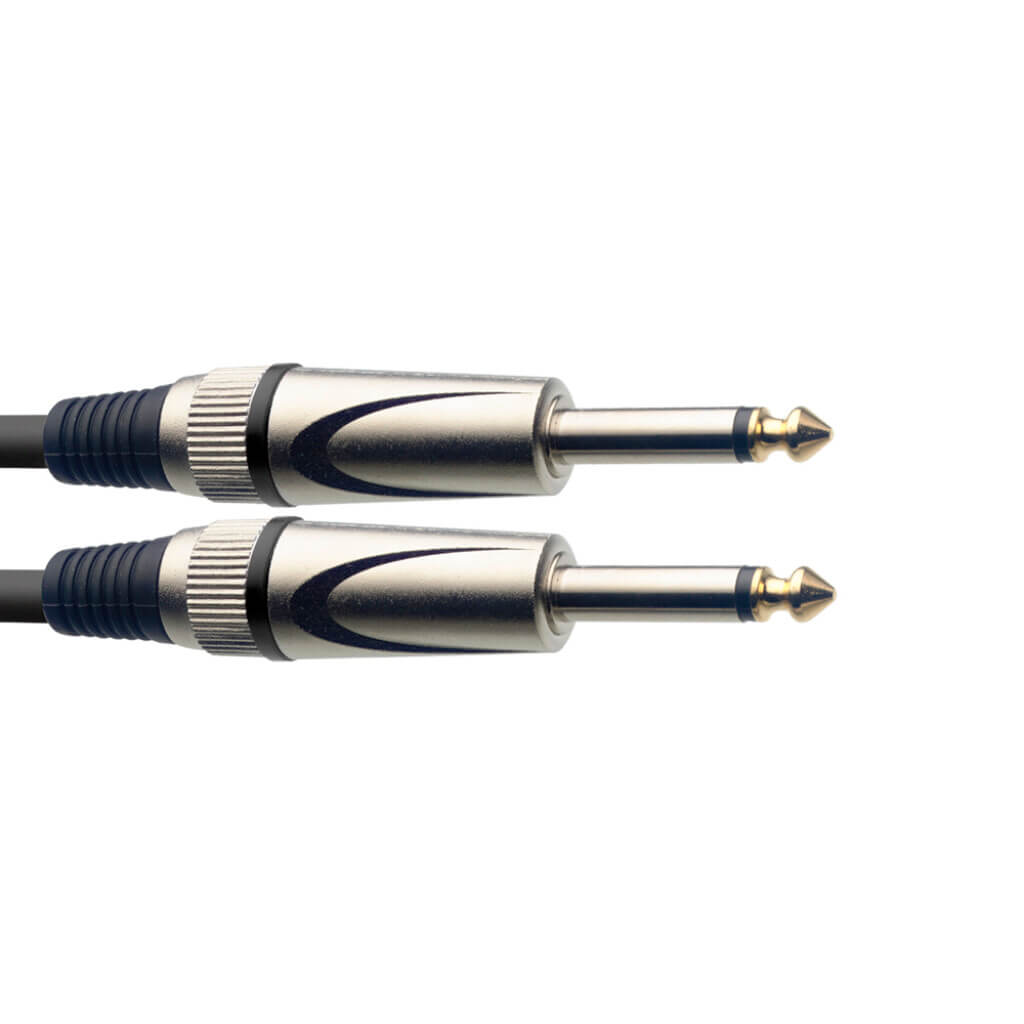 Stagg SGC1.5 1.5m 1/4" to 1/4" instrument cable with heavy-duty connectors, showcasing its durable design.