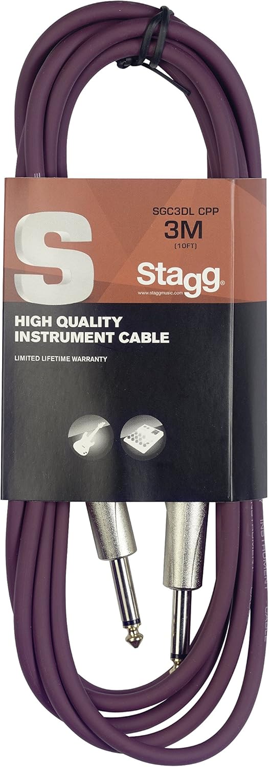 Stagg SGC3DL 3m Deluxe 1/4" to 1/4" Instrument Cable for high fidelity audio connection