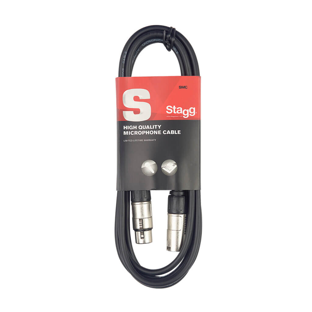 Stagg SMC10 10m XLR Male to XLR Female Microphone Cable displayed against a plain background.