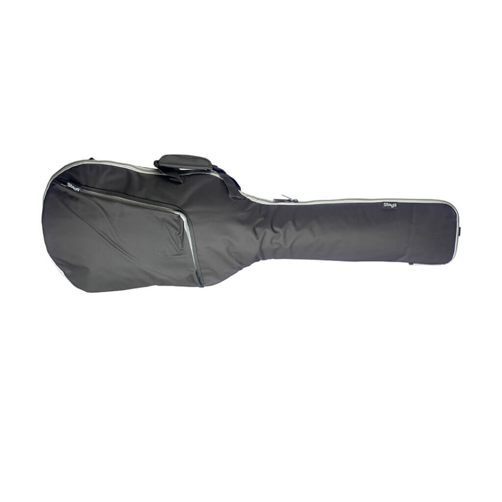 Stagg STB10 UE economy electric guitar bag in black, featuring 10mm foam padding and shoulder straps, designed for 4/4 size guitars.