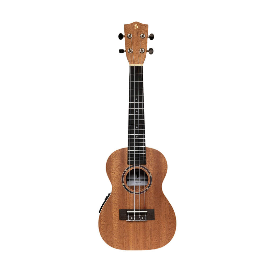 Stagg UC 30 Concert Mahogany Ukulele displayed with its gig bag.