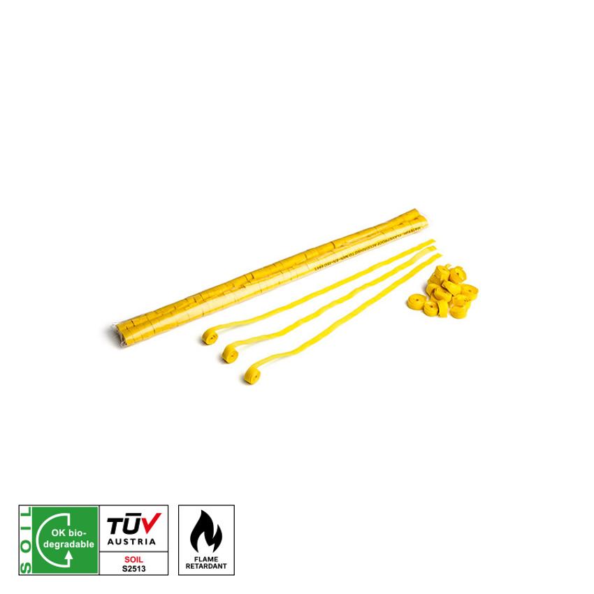 MAGICFX Biodegradable Streamers in yellow color, measuring 5 meters by 0.85 centimeters, made of high-quality flame retardant paper.