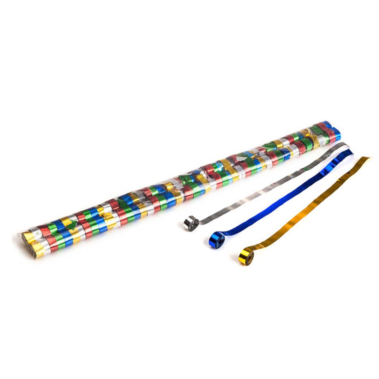 MAGICFX Metallic Streamers in multicolour, measuring 5 meters by 0.85 centimeters, displayed in a professional setting.