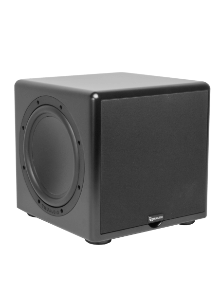 TruAudio Compact Series 10-inch Powered Subwoofer featuring dual passive radiators and 250W power output.