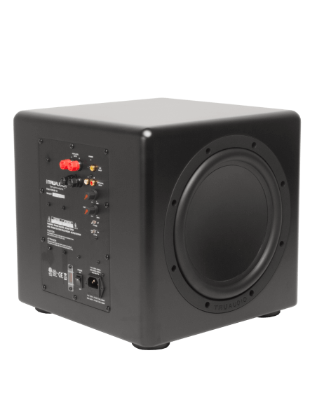 TruAudio Compact Series 10 inch powered subwoofer with dual passive radiators, 250W power output.