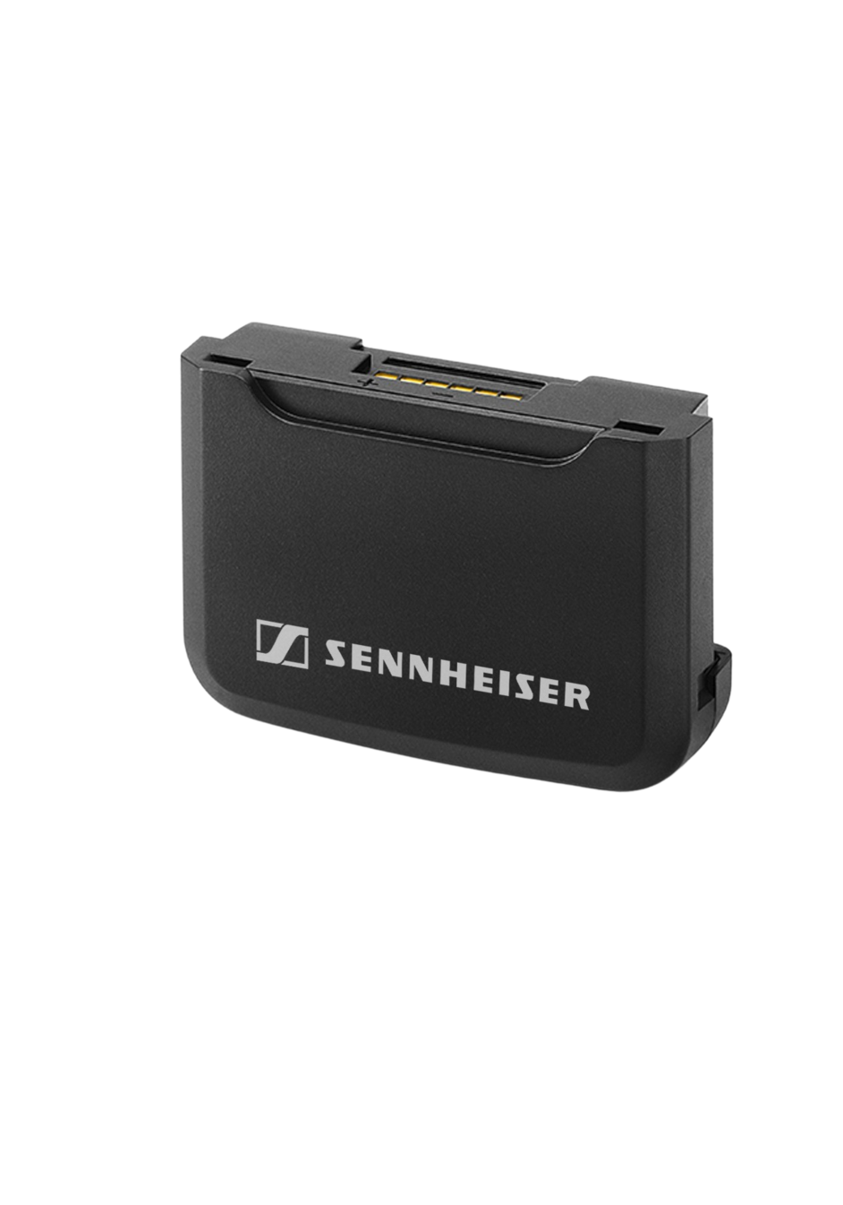 Angled view of the front of the Sennheiser BA 30 Rechargeable Battery Pack, designed for SK D1 and AVX Bodypack Transmitters, featuring a 3.7V lithium-ion battery.