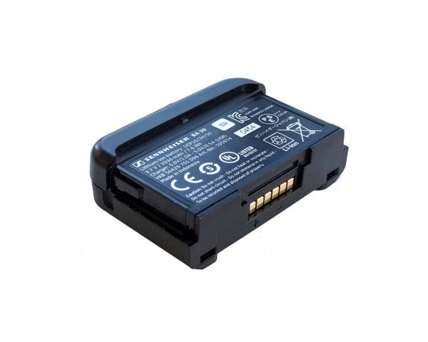 Top view of the back of the Sennheiser BA 30 Rechargeable Battery Pack, designed for SK D1 and AVX Bodypack Transmitters, featuring a 3.7V lithium-ion battery.