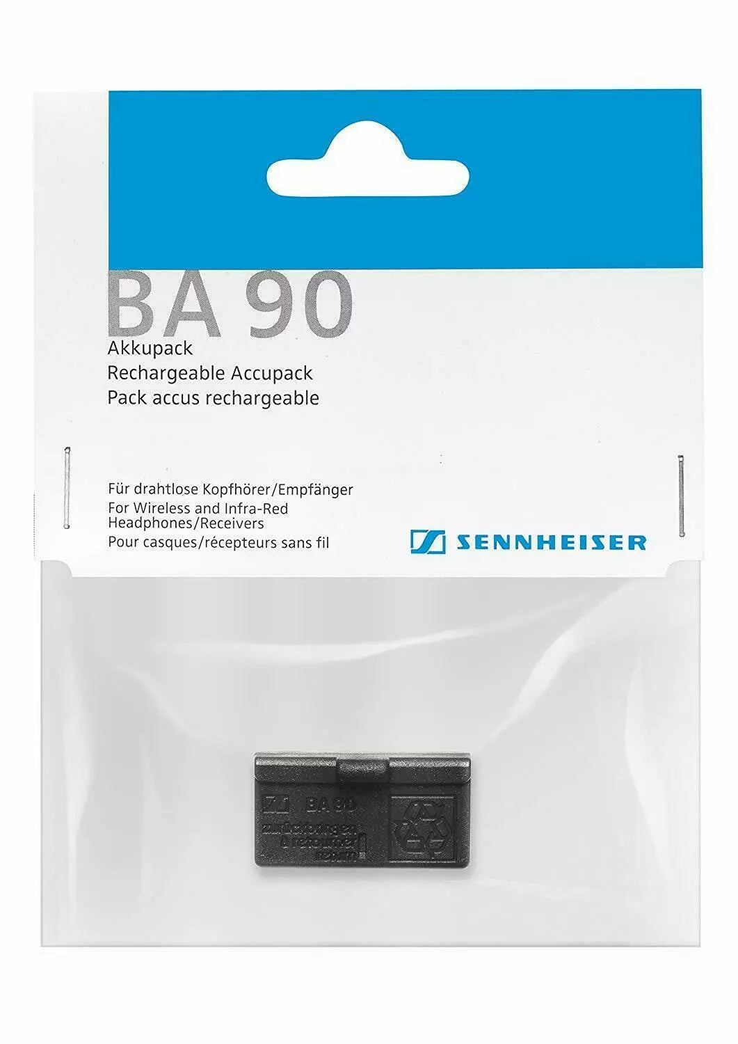 Front view of the Sennheiser BA 90 NiMH Rechargeable Battery Pack.