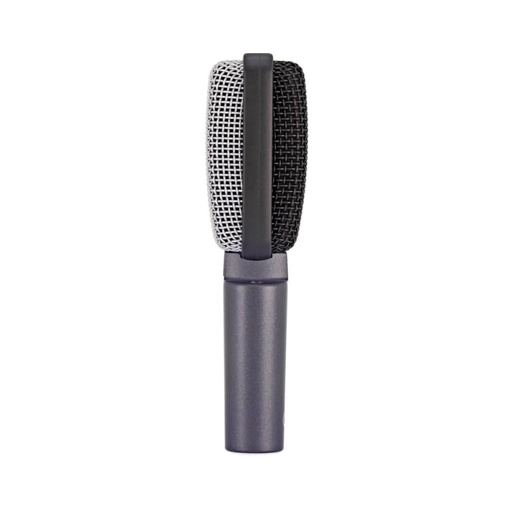 Side view of the Sennheiser E 609 Super Cardioid Instrument Microphone, Silver, XLR-3M.