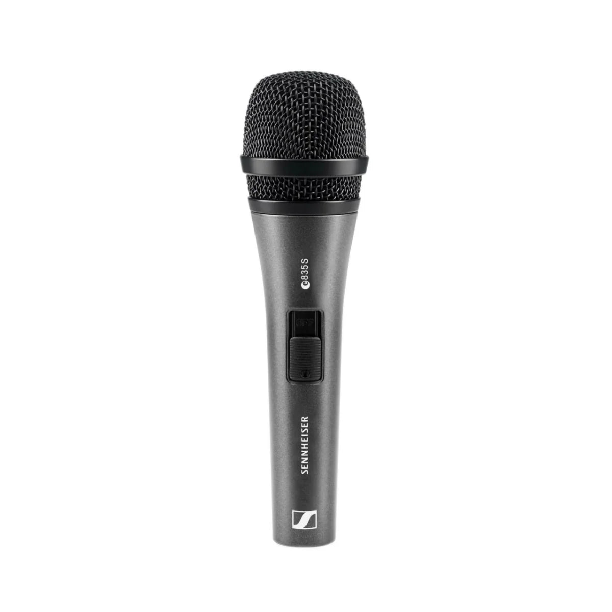 Front view of the Sennheiser E835-S Dynamic Cardioid Microphone with On/Off Switch, XLR-3M.