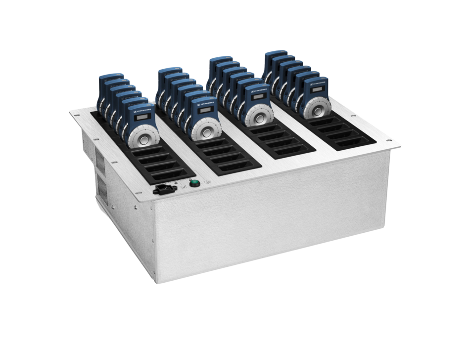 Top view of the Sennheiser L 2021-40 Charger Rack, for HDE 2020, 40 Charging Compartments.