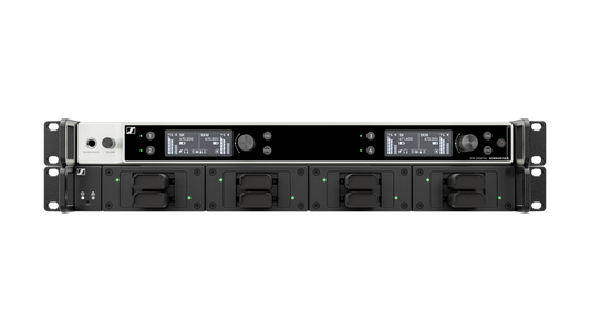 Front view of the Sennheiser L 6000 Charging Station with multiple charging ports, ideal for Digital 6000 and 9000 series transmitters.