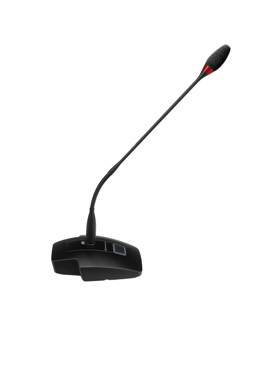 Side view of the Sennheiser MAT 153-S B Table Stand with LED Light Ring for XLR-5 Gooseneck Mics, Black.