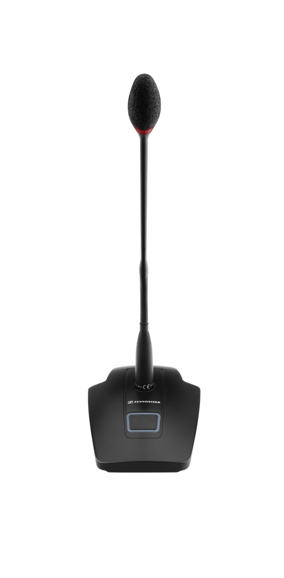 Front view of the Sennheiser MAT 153-S B Table Stand with LED Light Ring for XLR-5 Gooseneck Mics, Black.