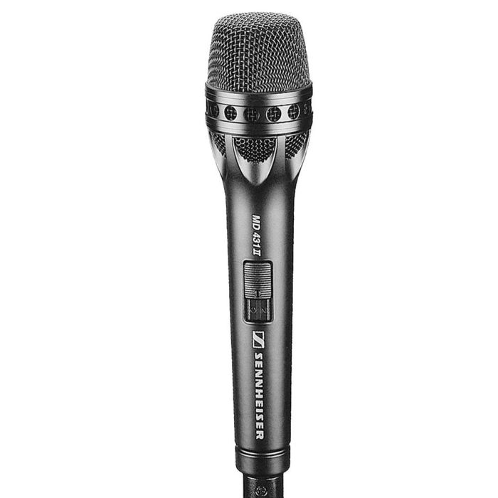 Front view of the Sennheiser MD 431-II Dynamic Super Cardioid Microphone for professional use.