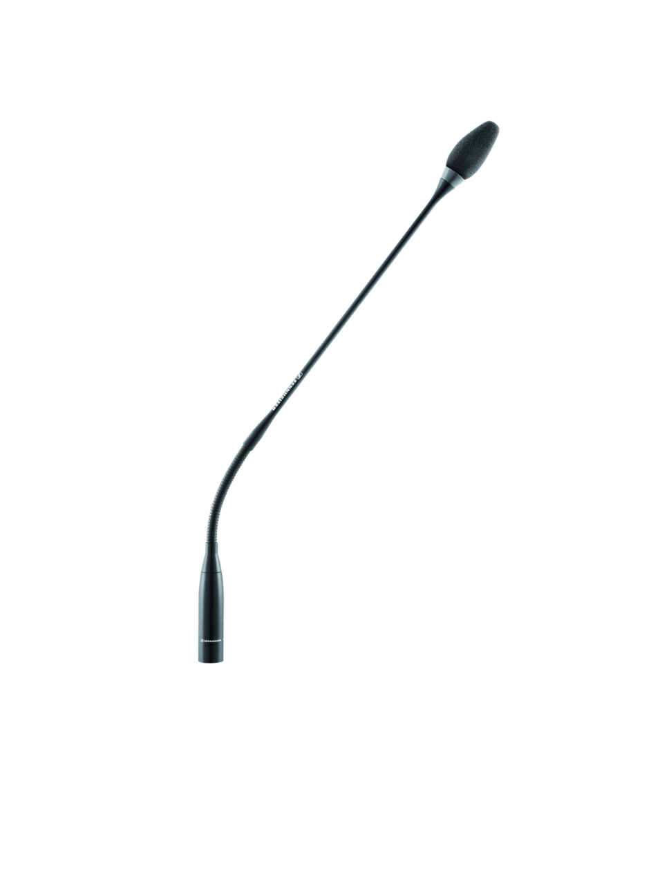 Front view of the Sennheiser MEG 14-40 B Cardioid Condenser Gooseneck Microphone - 450 mm, Matte Black.