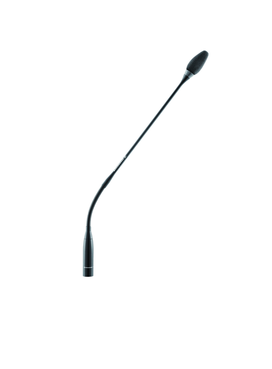 Front view of the Sennheiser MEG 14-40 B Cardioid Condenser Gooseneck Microphone - 450 mm, Matte Black.