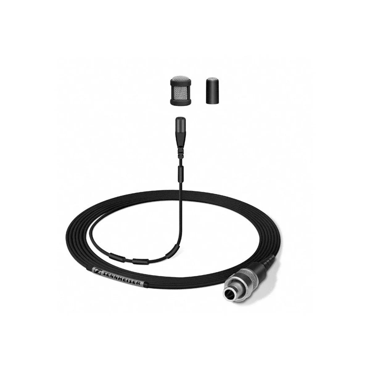 Top view of the Sennheiser MKE 1-5 Omni-directional Lapel Microphone, Black, 3m Cable.