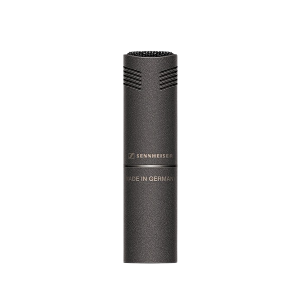 Front view of the Sennheiser MKH 8040 Stereoset Redesign, two condenser cardioid microphones with XLR modules, ideal for professional audio recording.
