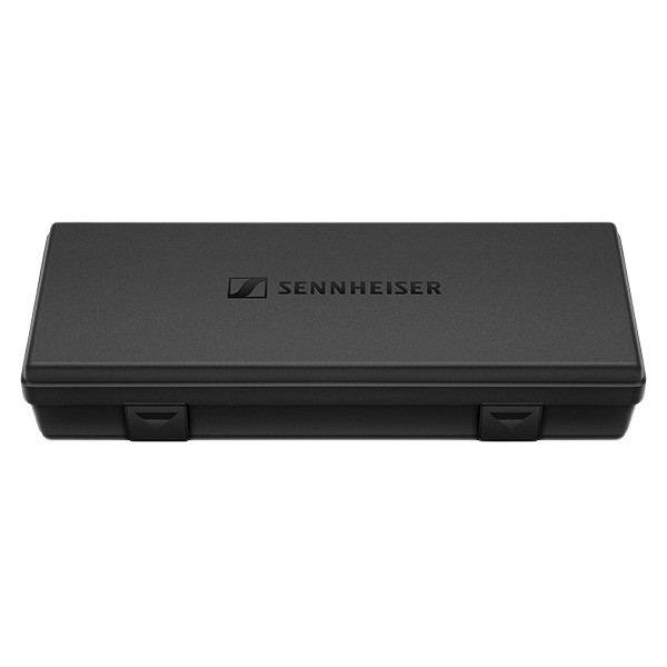 Top view of the transport case for the Sennheiser MKH 8040 Stereoset Redesign, two condenser cardioid microphones with XLR modules, ideal for professional audio recording.