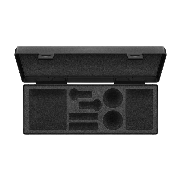 Top view of the open transport case for the Sennheiser MKH 8040 Stereoset Redesign, two condenser cardioid microphones with XLR modules, ideal for professional audio recording.