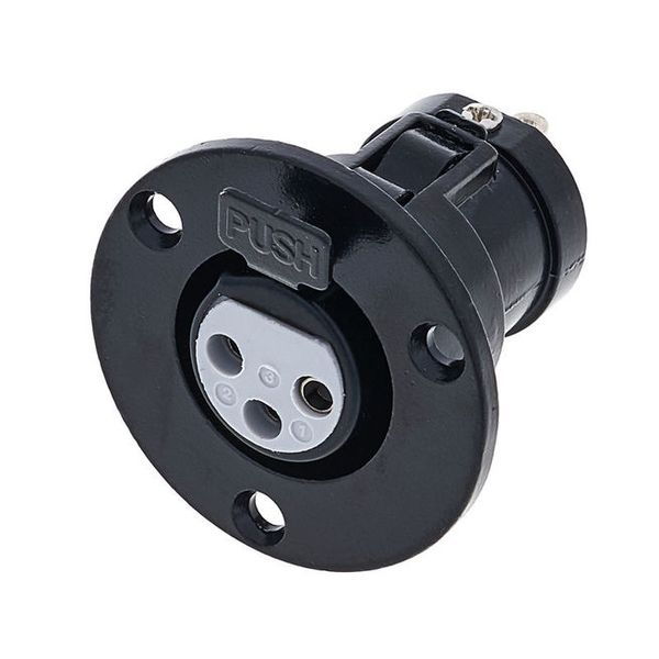 Front 45 degree angle view of the Sennheiser MZT 30 B Table Installation Socket, Black, XLR-3 Microphone Connector.